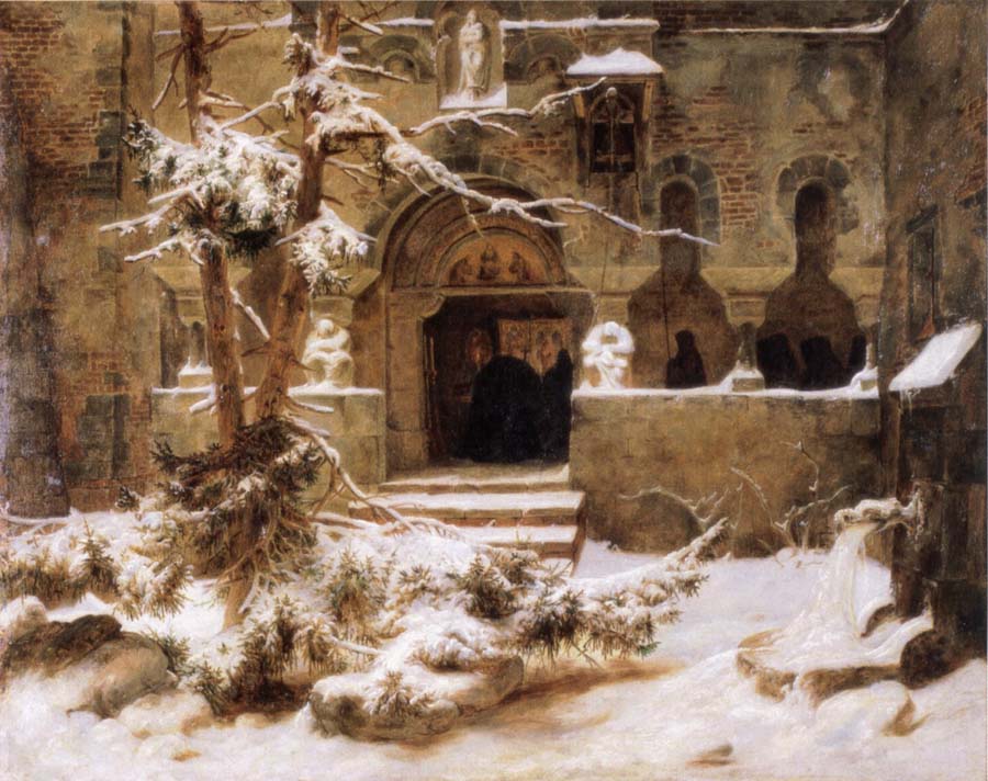 Monastery Courtyard in the Snow